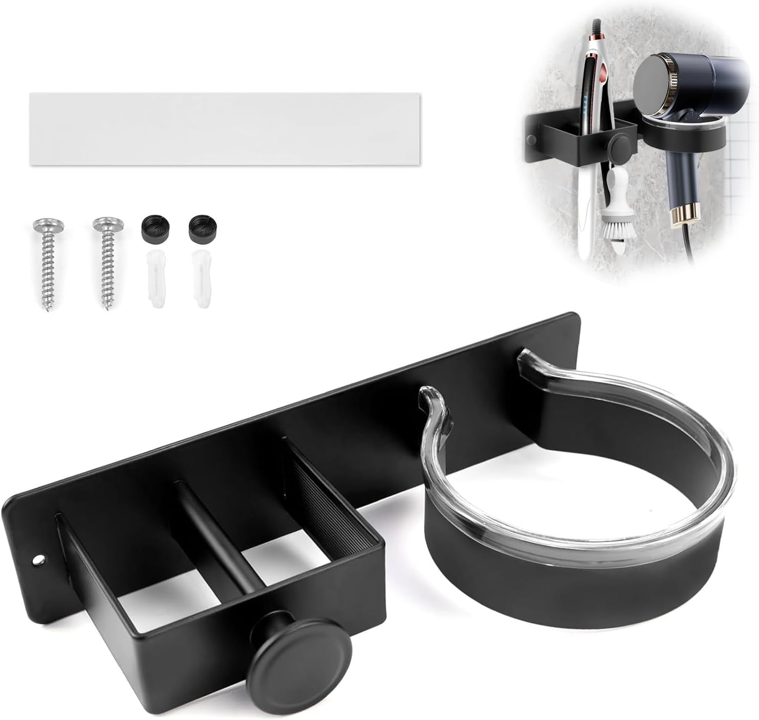 Support mural 3 en 1 pour sèche-cheveux et lisseur : rangement élégant pour salle de bains et hôtel