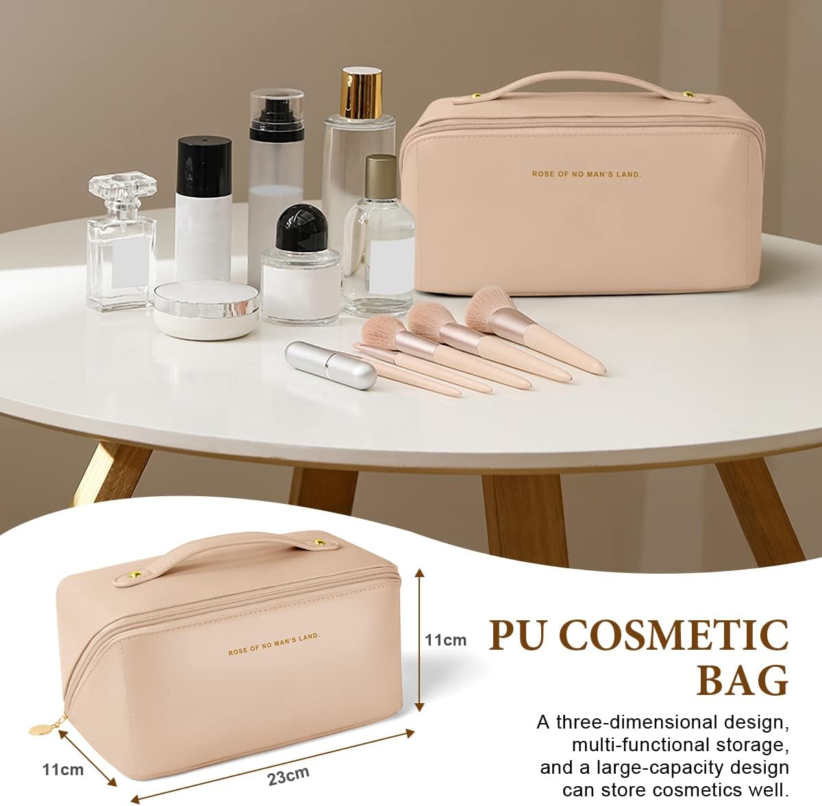 Grande trousse à maquillage voyage : l'accessoire idéal pour les femmes en déplacement Étanche et portable, cette trousse de rangement toilette en cuir PU allie élégance et praticité – Image 2