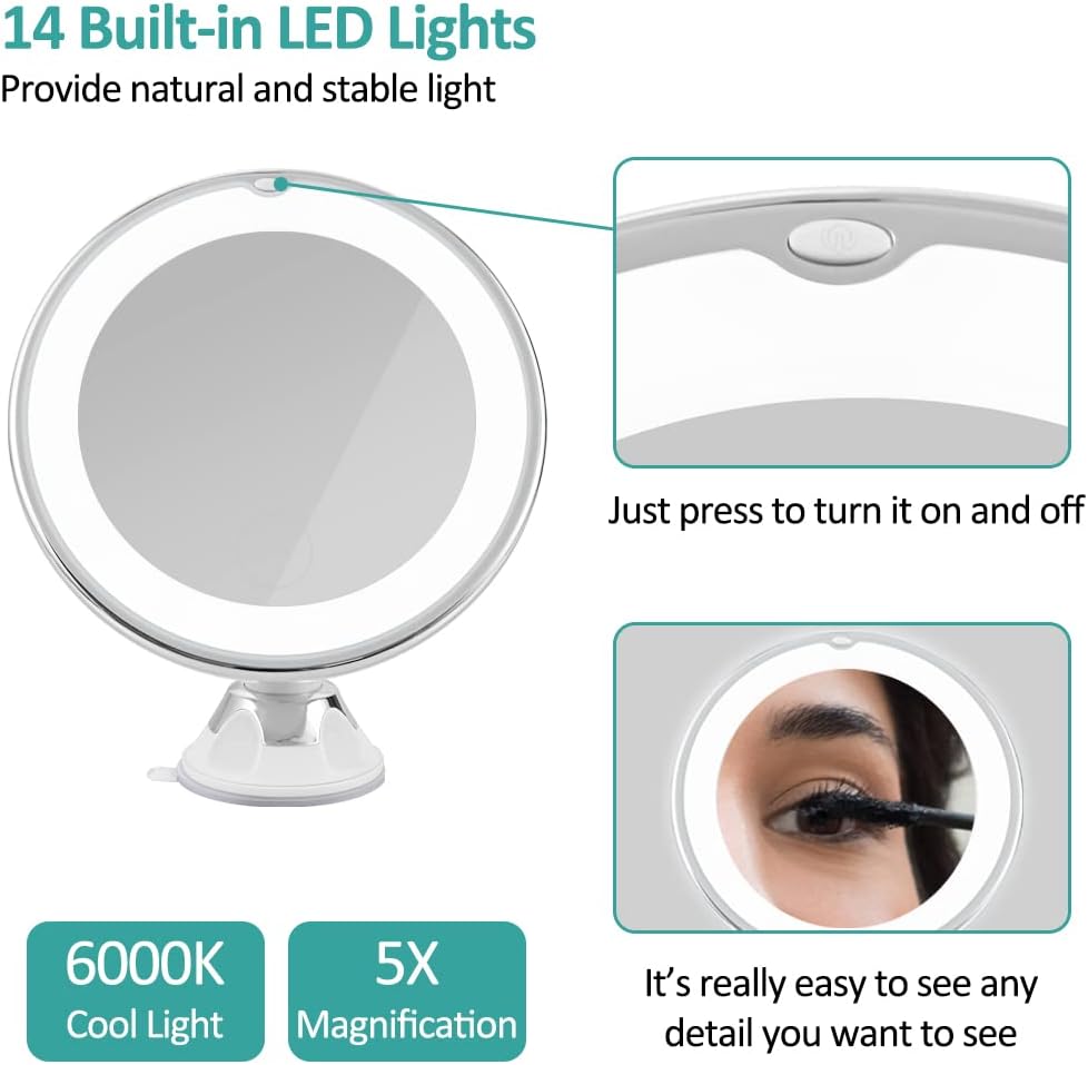 Miroir de rasage grossissant x 5 avec lumière : l'allié idéal pour les voyageurs soucieux de leur look – Image 2