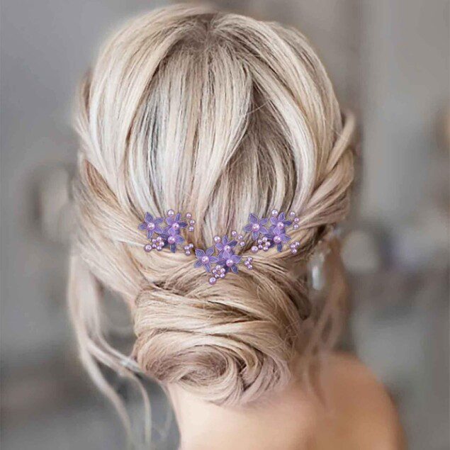 Épingles à cheveux en perles violettes : accessoires élégants pour mariées et demoiselles d'honneur