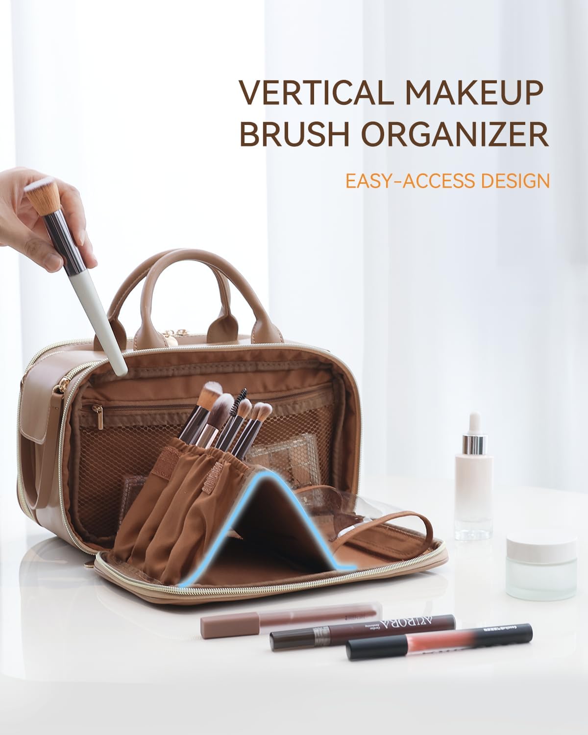 Trousse de maquillage pour les voyageuses : grande capacité et compartiments pratiques pour un rangement optimisé – Image 3