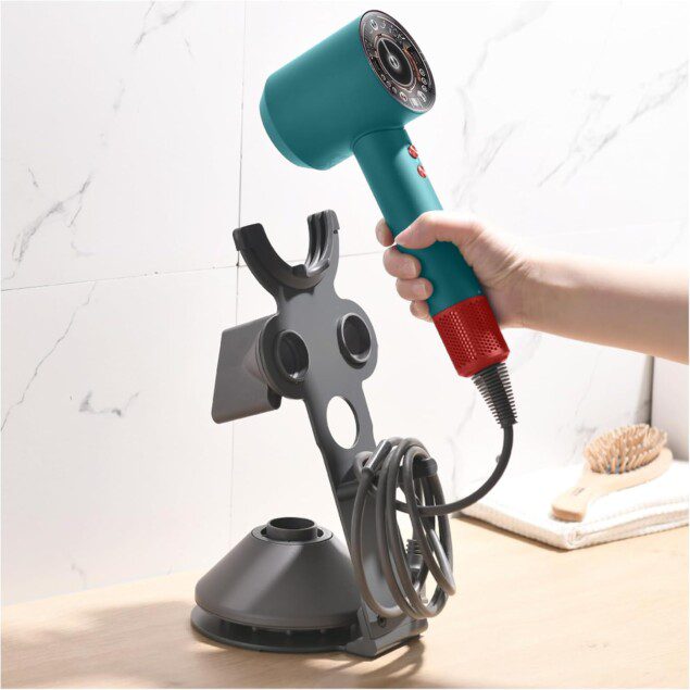 Support de sèche-cheveux en aluminium pour un rangement élégant et pratique
Optimisé pour les utilisateurs de Dyson : rangez 5 embouts et câbles en toute simplicité