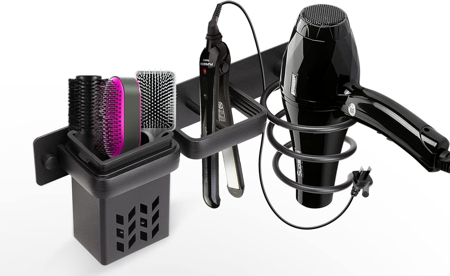 Porte sèche-cheveux en aluminium : rangement élégant pour salle de bain et hôtel   Organisateur mural noir pour accessoires de coiffure, pratique et design