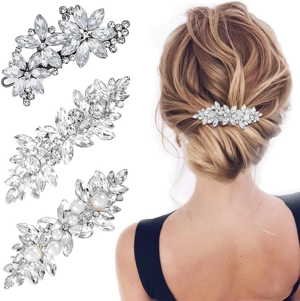 Accessoires de mariage : 3 pièces de clips à cheveux en strass pour mariées et demoiselles d'honneur, élégance et brillance assurées