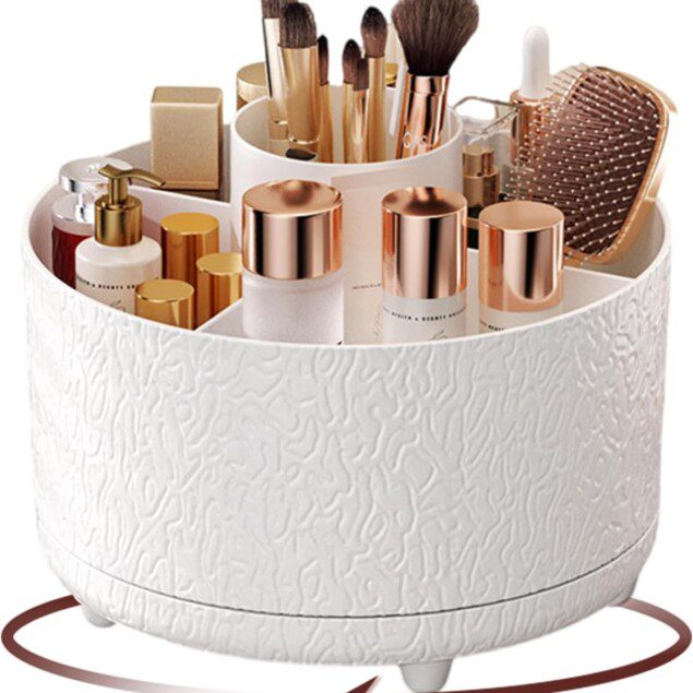 Organisateur de maquillage rotatif à 360° : l'accessoire essentiel pour chambre à coucher et salle de bain   Optimisez votre espace avec un organisateur de coiffeuse élégant pour ranger pinceaux à paupières et rouges à lèvres
