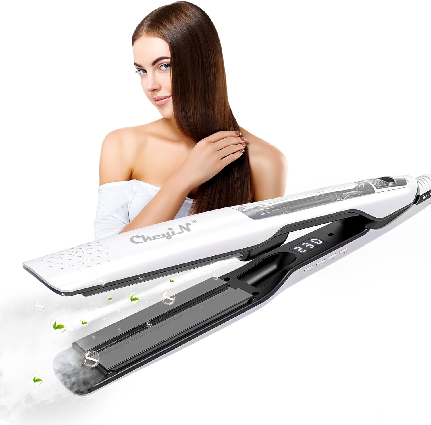 Fer à lisser à vapeur : le choix idéal pour des coiffures lisses et brillantes Découvrez le fer plat à large plaque en céramique de 1,6 pouces avec écran LCD, idéal pour les femmes pressées souhaitant un coiffage rapide et sécurisé grâce à son arrêt automatique après 60 minutes. – Image 10