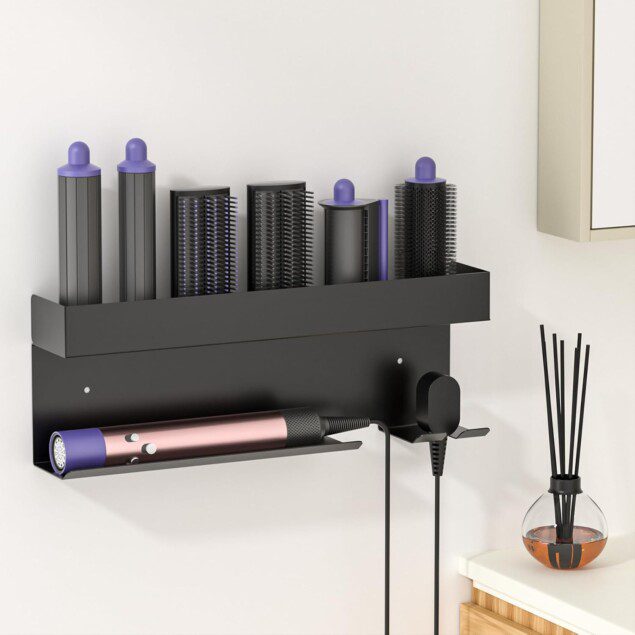 Support sèche-cheveux mural en acier inoxydable : idéal pour un rangement élégant des accessoires de coiffure dans votre salle de bain