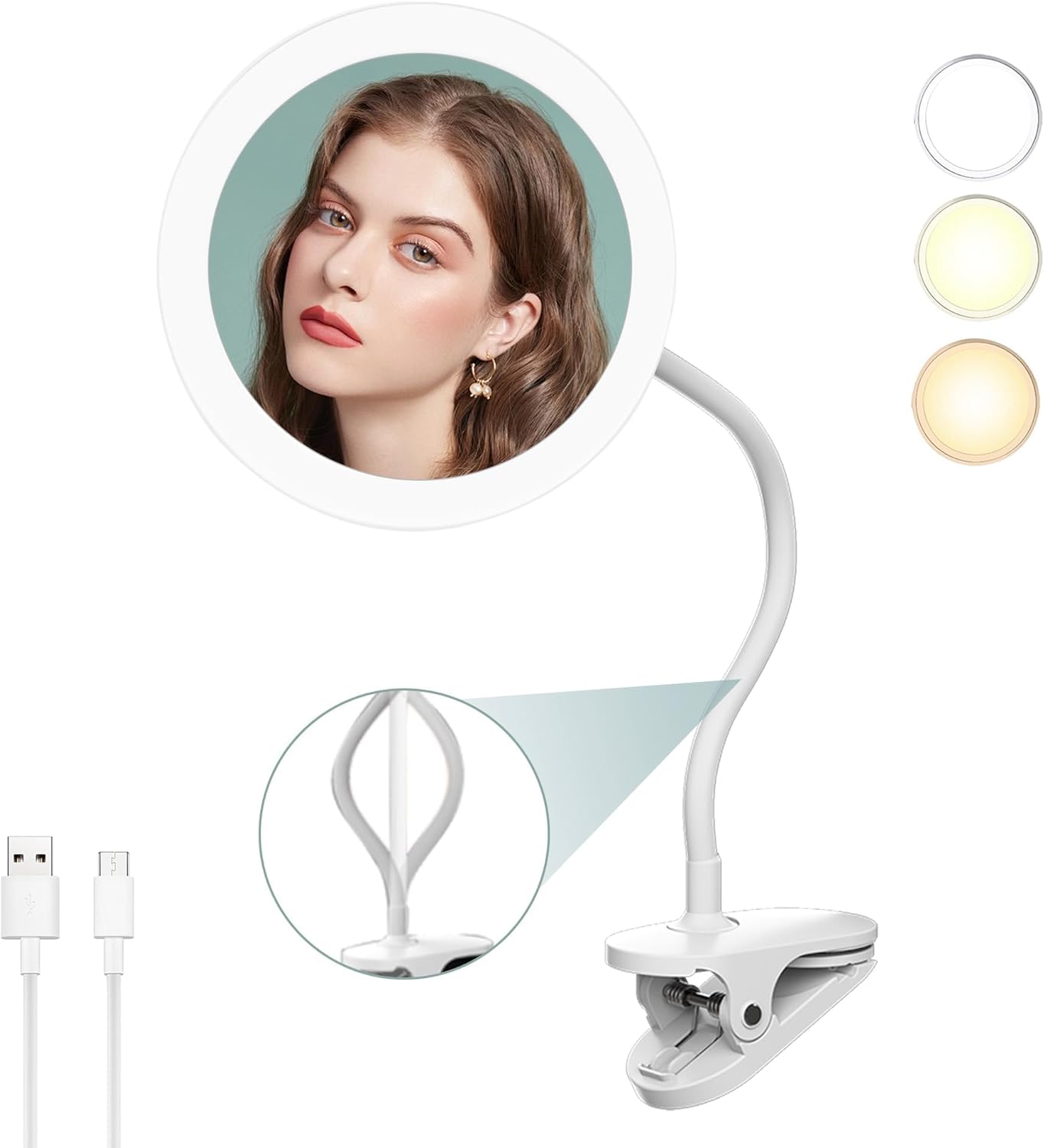 Miroir de rasage à clipser : un compagnon idéal pour les hommes soucieux de leur apparence Découvrez le miroir de rasage à clipser de 6,5" avec col de cygne, grossissant 10x et lumineux, parfait pour une utilisation dans la douche et rechargeable par USB.