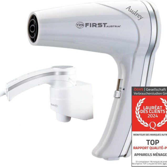 Sèche-cheveux blanc 1200W avec support mural : pour un séchage rapide et pratique à la maison