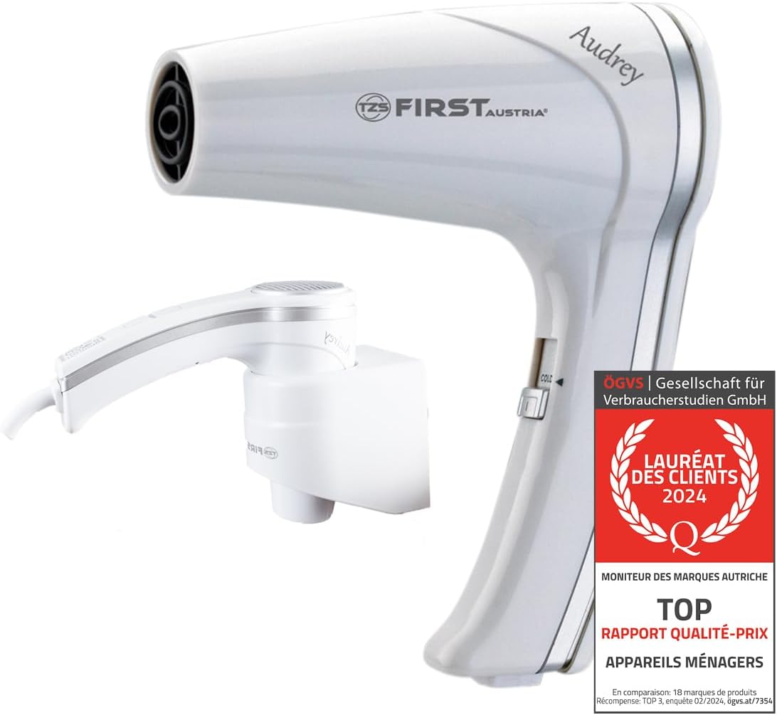 Sèche-cheveux blanc 1200W avec support mural : pour un séchage rapide et pratique à la maison