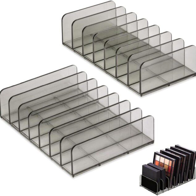 Rangement palette maquillage : organisateur en acrylique pour coiffeuses élégantes avec 7 compartiments