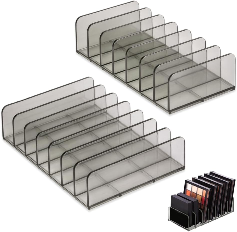 Rangement palette maquillage : organisateur en acrylique pour coiffeuses élégantes avec 7 compartiments