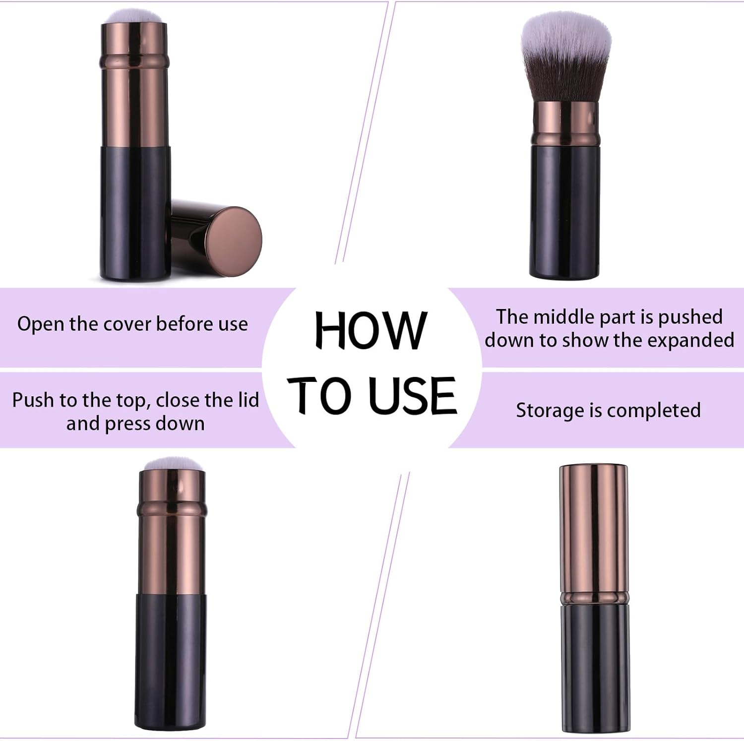 Pinceaux de maquillage rétractables Kabuki : lot de 2 pour les voyages, parfaits pour un teint impeccable – Image 5