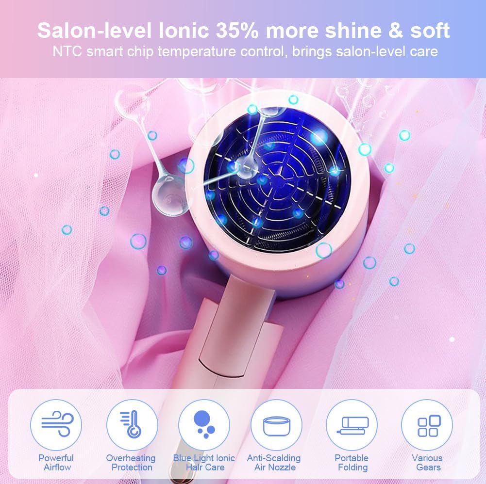 Sèche-cheveux pliable 1500W : l’accessoire idéal pour les voyages et la maison Profitez de coiffures impeccables avec ce sèche-cheveux léger et portable, doté de 3 modes réglables – Image 5