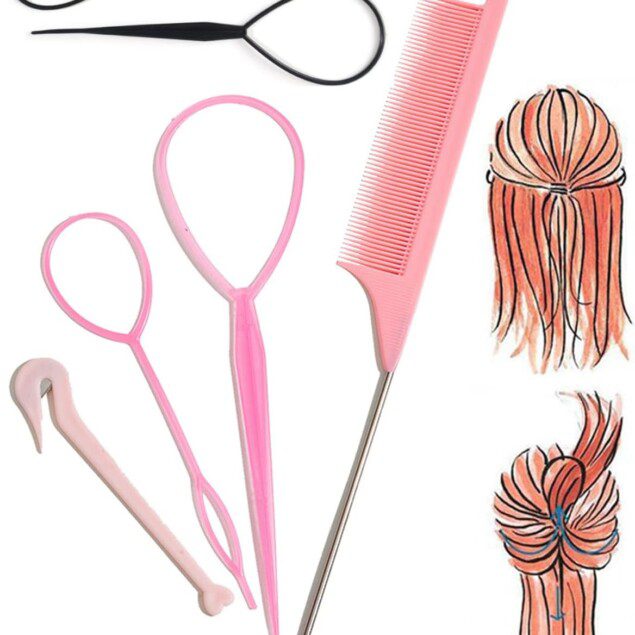Accessoires de coiffure : kit complet de 6 outils pour femmes et filles débutantes