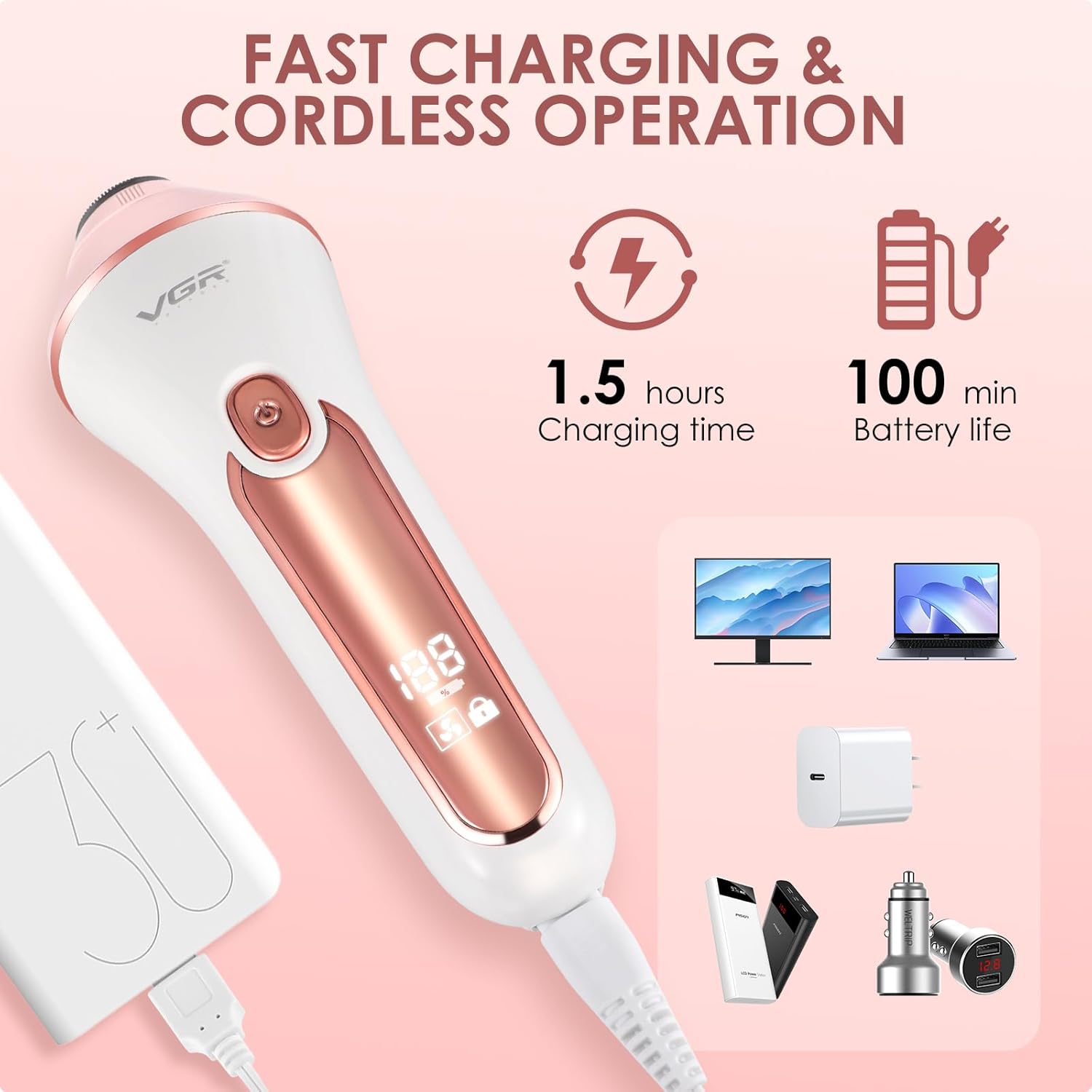 Epilateur électrique : le rasoir 6 en 1 idéal pour les femmes en quête de douceur Découvrez un rasoir électrique sans fil avec affichage LED, parfait pour un rasage sec ou humide, incluant une brosse exfoliante et un massage relaxant. – Image 5