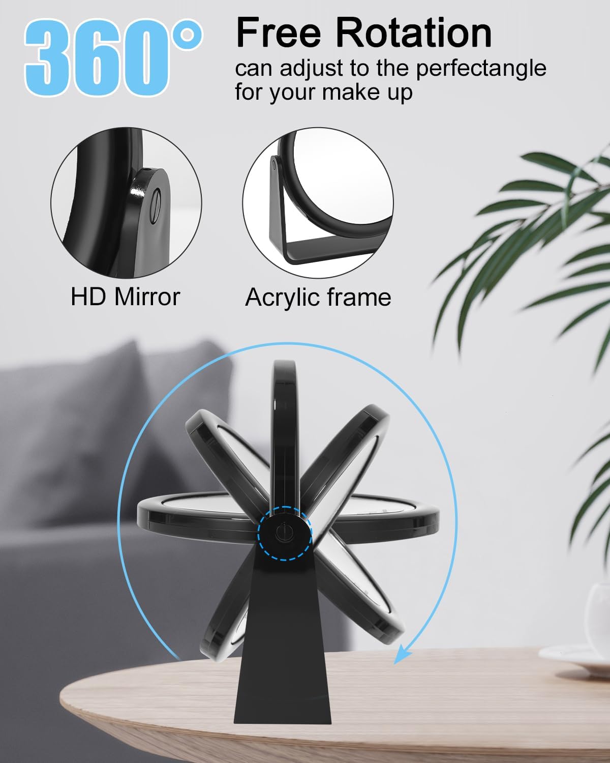 Miroir de table noir : miroir grossissant double face pour un maquillage parfait avec rotation à 360° – Image 4