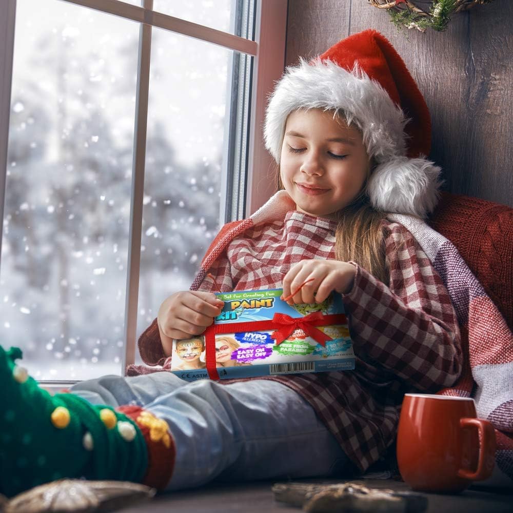 Peinture visage pour enfants : le kit de maquillage idéal pour Halloween et Noël Offrez à vos filles et garçons un moment créatif inoubliable avec une palette de couleurs éclatantes, des paillettes scintillantes, des pochoirs amusants et des tatouages temporaires – Image 5
