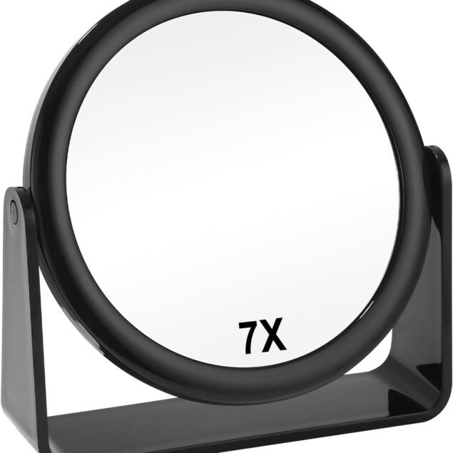 Miroir de table noir : miroir grossissant double face pour un maquillage parfait avec rotation à 360°