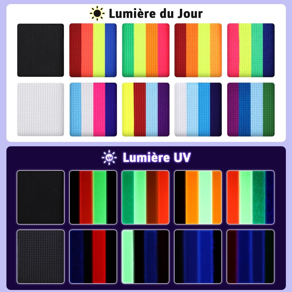 Palette de maquillage enfant : 34 couleurs fluorescentes UV pour des fêtes inoubliables Idéale pour carnaval, Halloween et anniversaires, ce kit inclut 3 pinceaux pour une créativité sans limites – Image 3