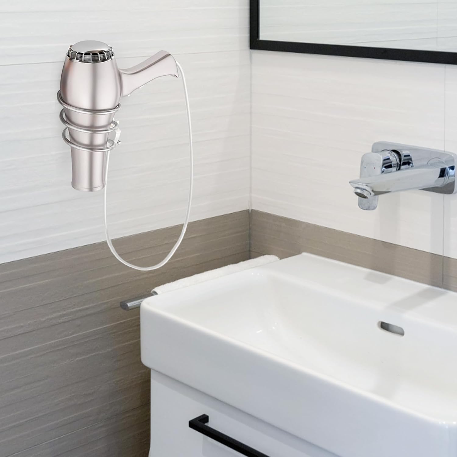 Porte sèche cheveux mural en aluminium : support spiralé idéal pour la salle de bain et la cuisine Optimisez votre espace avec ce support élégant et pratique pour un rangement facile – Image 6