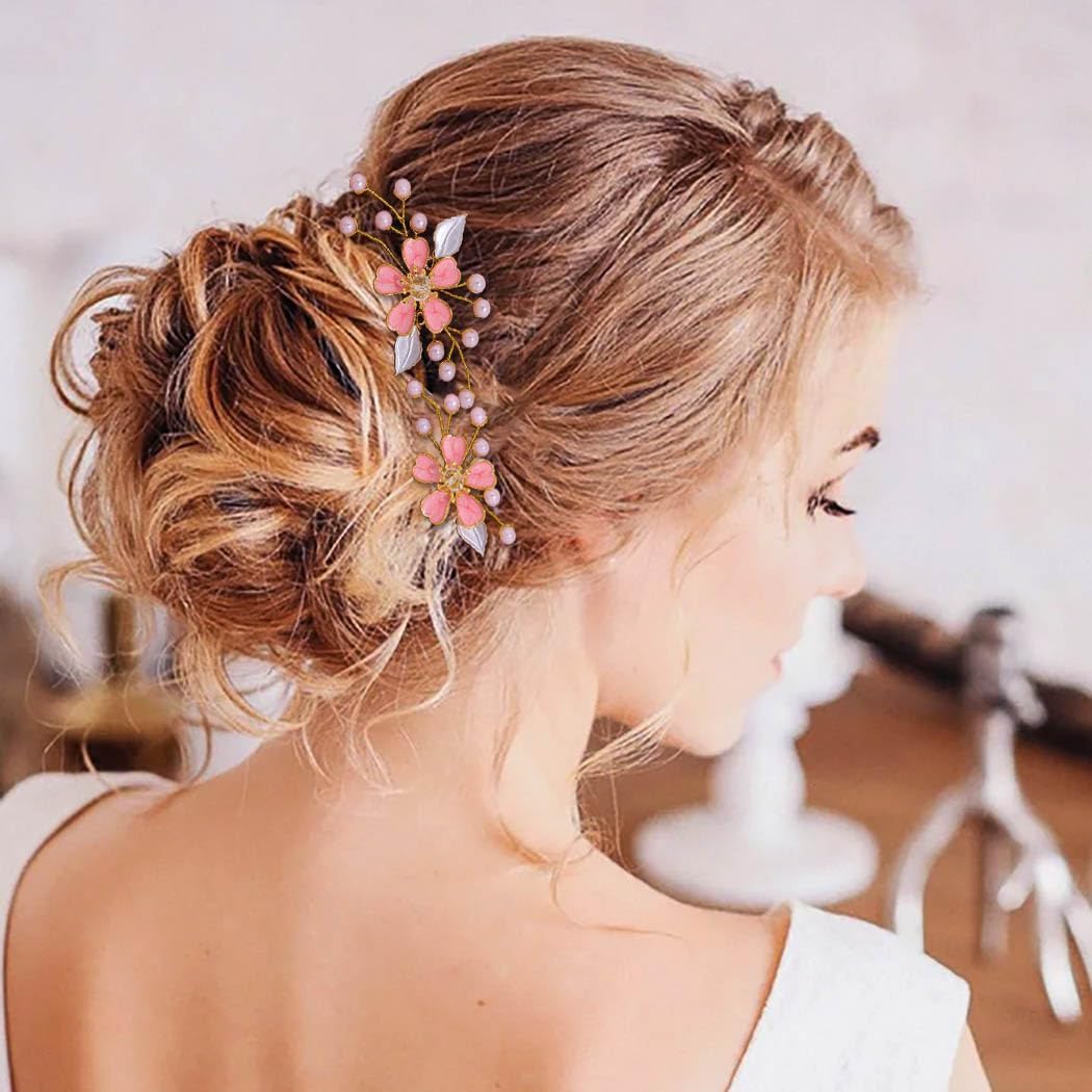 Épingles à cheveux en rose et perle : accessoires élégants pour mariées et demoiselles d’honneur – Image 4