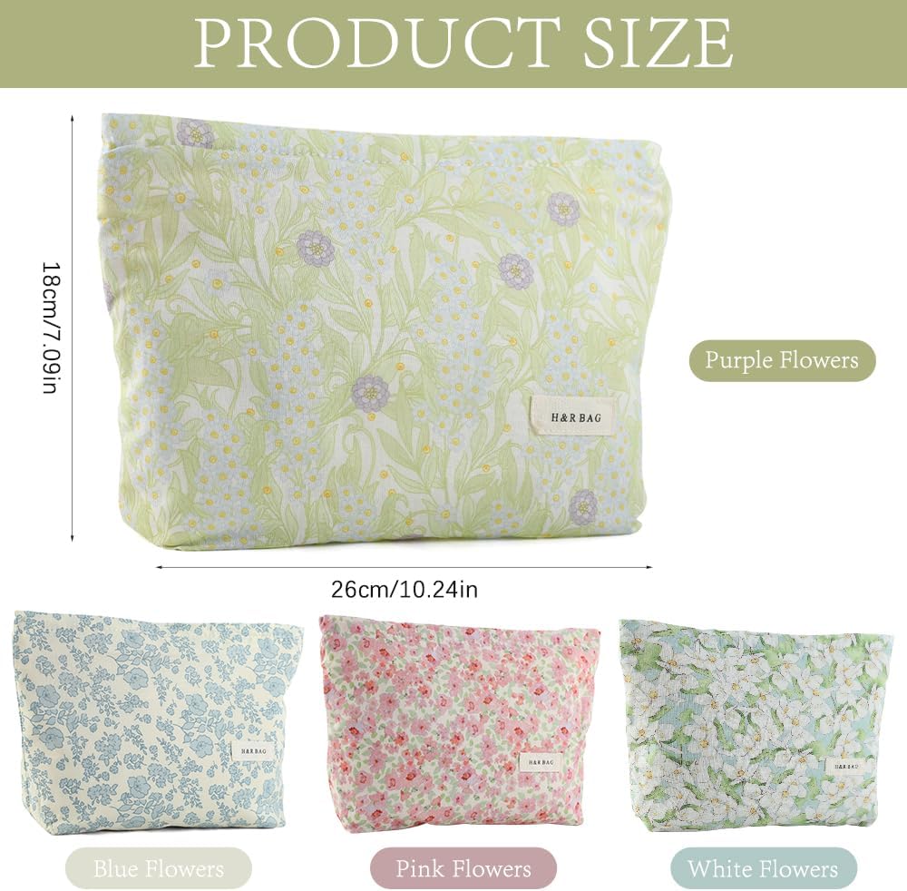 Trousse de maquillage élégante : pochette double couche pour femme et étudiante en fleurs bleues, idéale pour vos voyages et soirées – Image 6