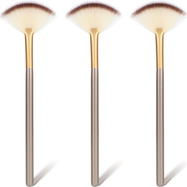 Pinceaux éventail pour soins du visage : 3 pièces élégantes pour un maquillage parfait et un masque appliqué avec précision