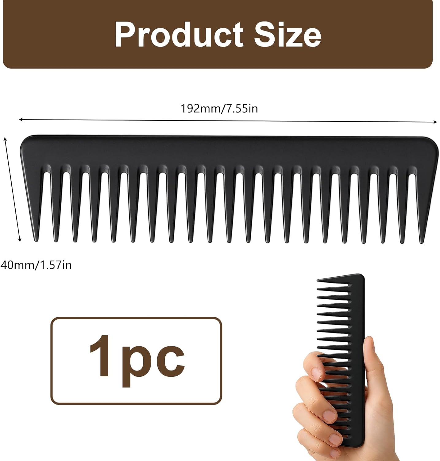 Peigne dent large en carbone premium : résistant et antistatique pour coiffure facile et précise Idéal pour les hommes lors du coiffage et du shampooing – Image 2