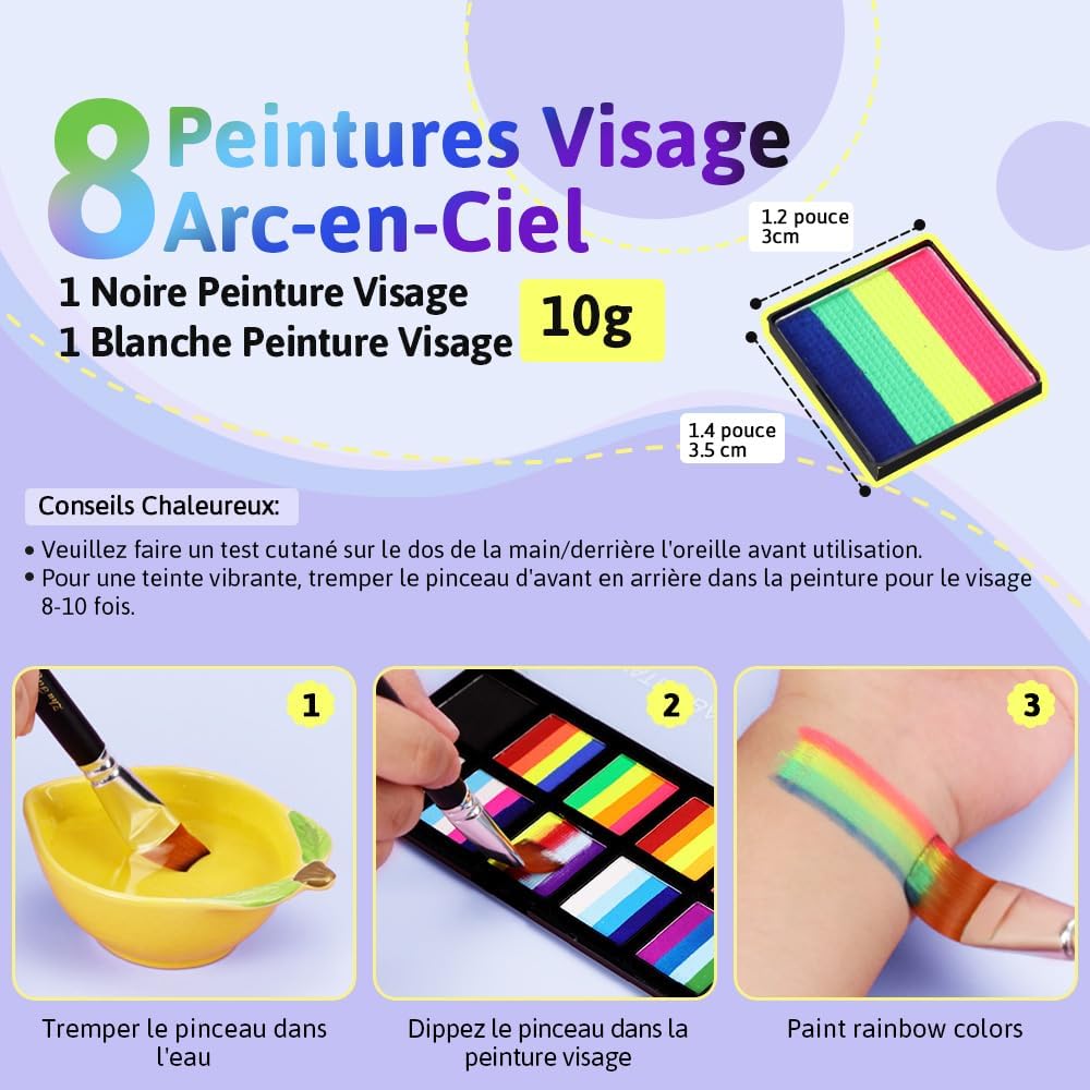 Palette de maquillage enfant : 34 couleurs fluorescentes UV pour des fêtes inoubliables Idéale pour carnaval, Halloween et anniversaires, ce kit inclut 3 pinceaux pour une créativité sans limites – Image 7