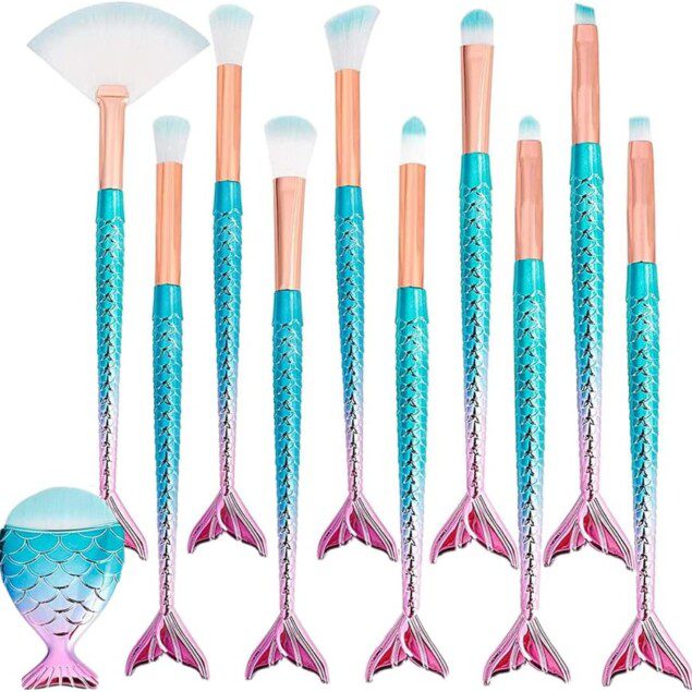Set de pinceaux à maquillage 3D : 11 pièces professionnelles en forme de sirène pour un teint parfait et un look éclatant