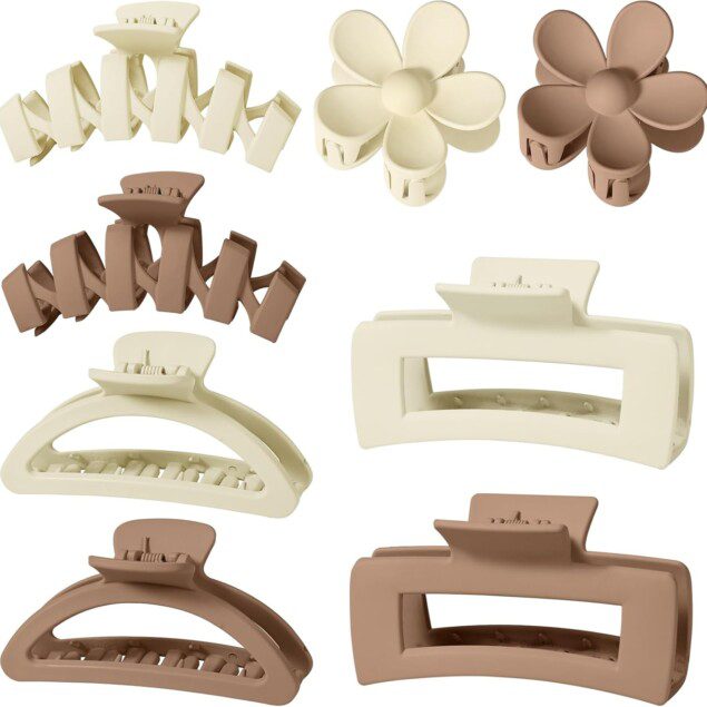 Pinces à cheveux : assortiment de 8 grandes pinces élégantes pour femme aux couleurs neutres Des accessoires antidérapants en plusieurs styles pour sublimer vos coiffures