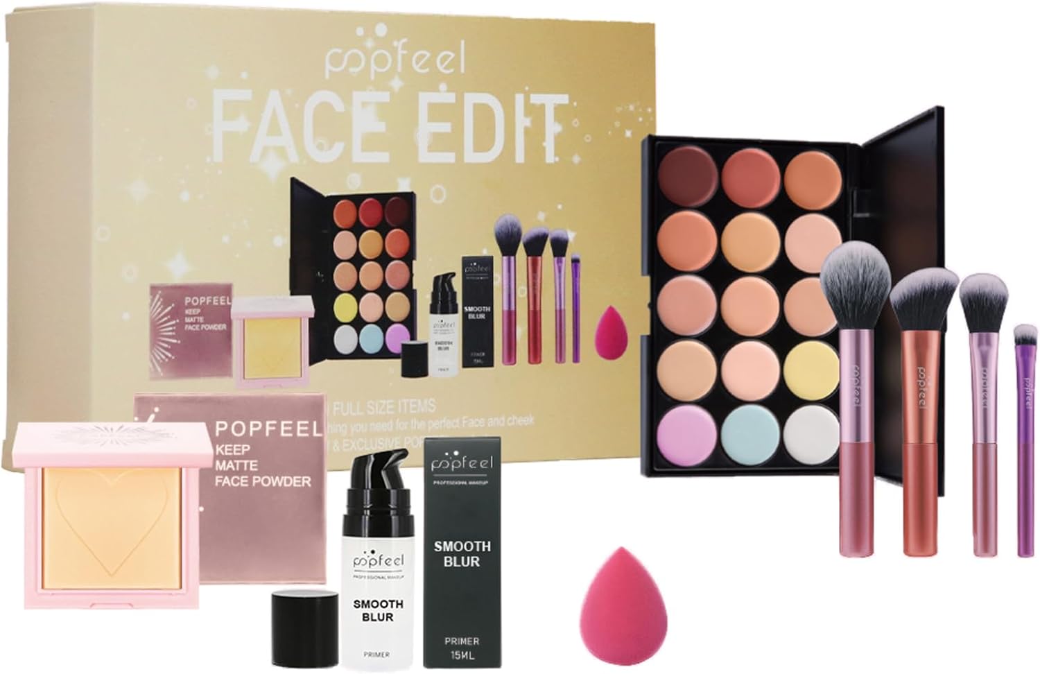 Coffret maquillage complet pour femme : le cadeau idéal de Noël avec ombres à paupières, rouge à lèvres et pinceaux