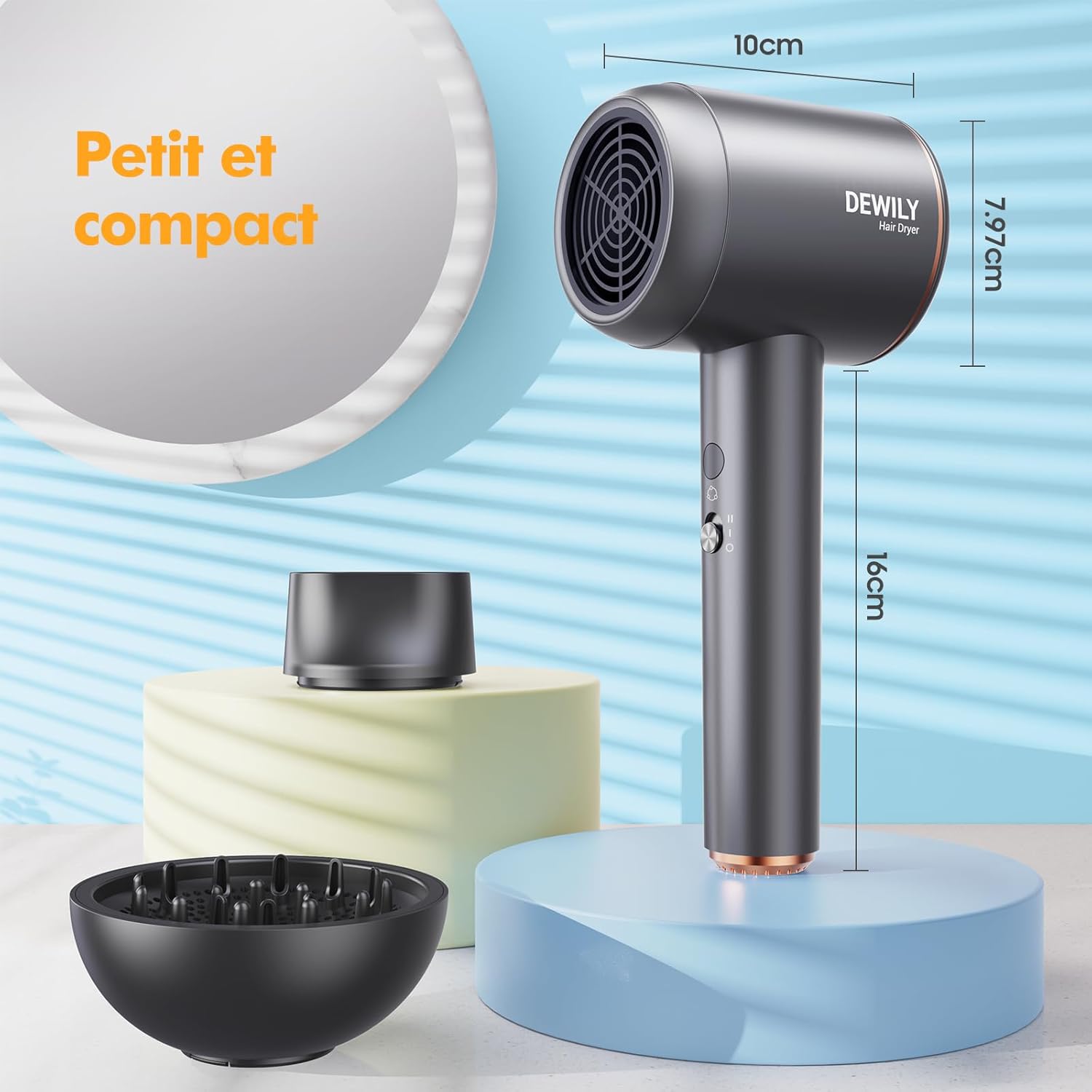 Sèche-cheveux ionique professionnel : l'allié idéal pour des cheveux bouclés éclatants 1800W de puissance avec diffuseur et concentrateur pour un coiffage parfait à la maison ou en voyage – Image 7