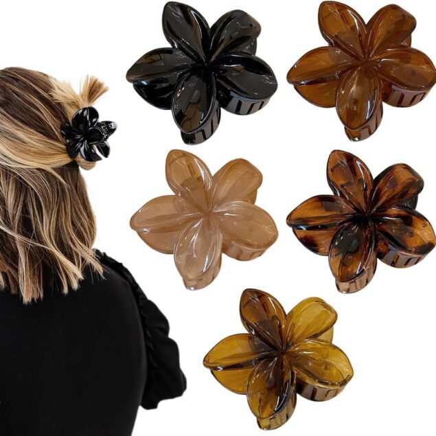 Pinces à cheveux élégantes pour tous les styles : lot de 5 grandes pinces antidérapantes au motif floral