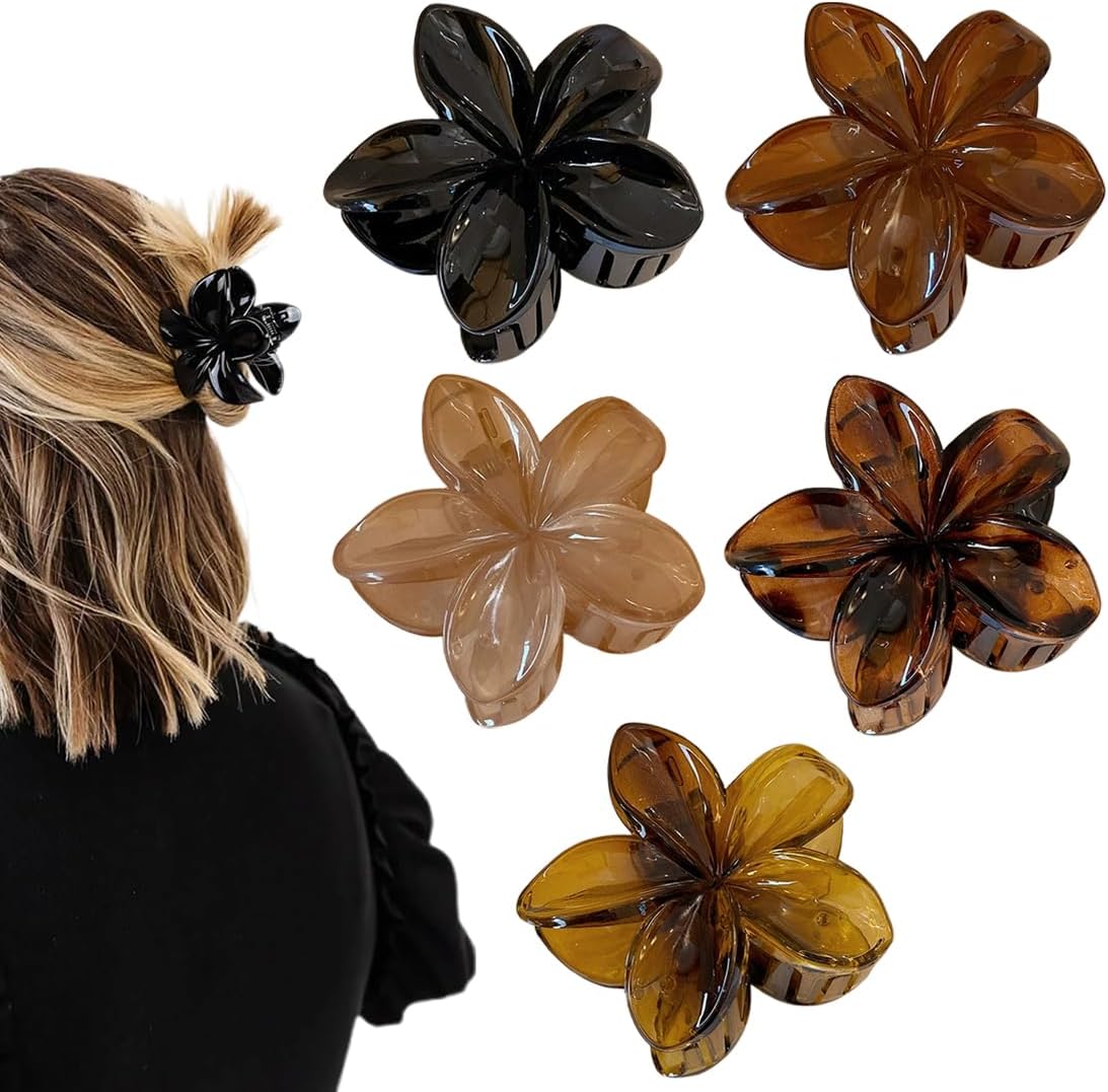 Pinces à cheveux élégantes pour tous les styles : lot de 5 grandes pinces antidérapantes au motif floral