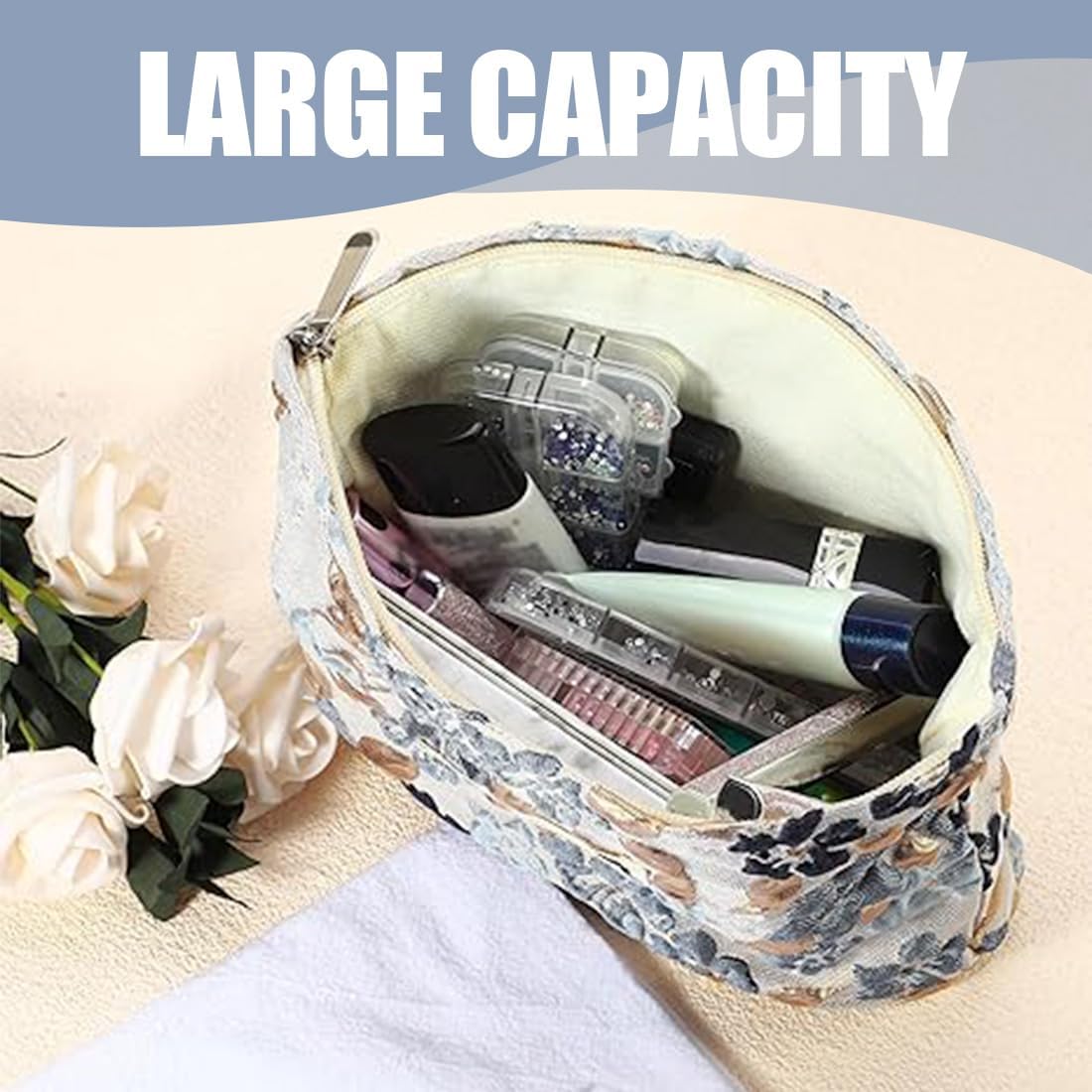 Trousse de maquillage matelassée en coton doux : le cadeau idéal pour les femmes passionnées de beauté – Image 2