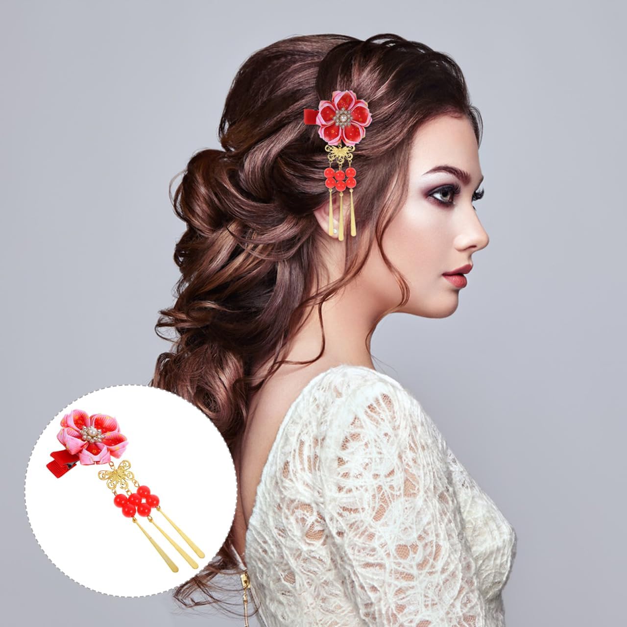 Kimono : pince à cheveux kanzashi pour filles, élégance et style floral – Image 7