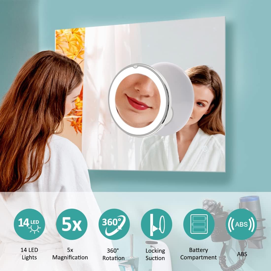Miroir de rasage grossissant x 5 avec lumière : l'allié idéal pour les voyageurs soucieux de leur look – Image 6
