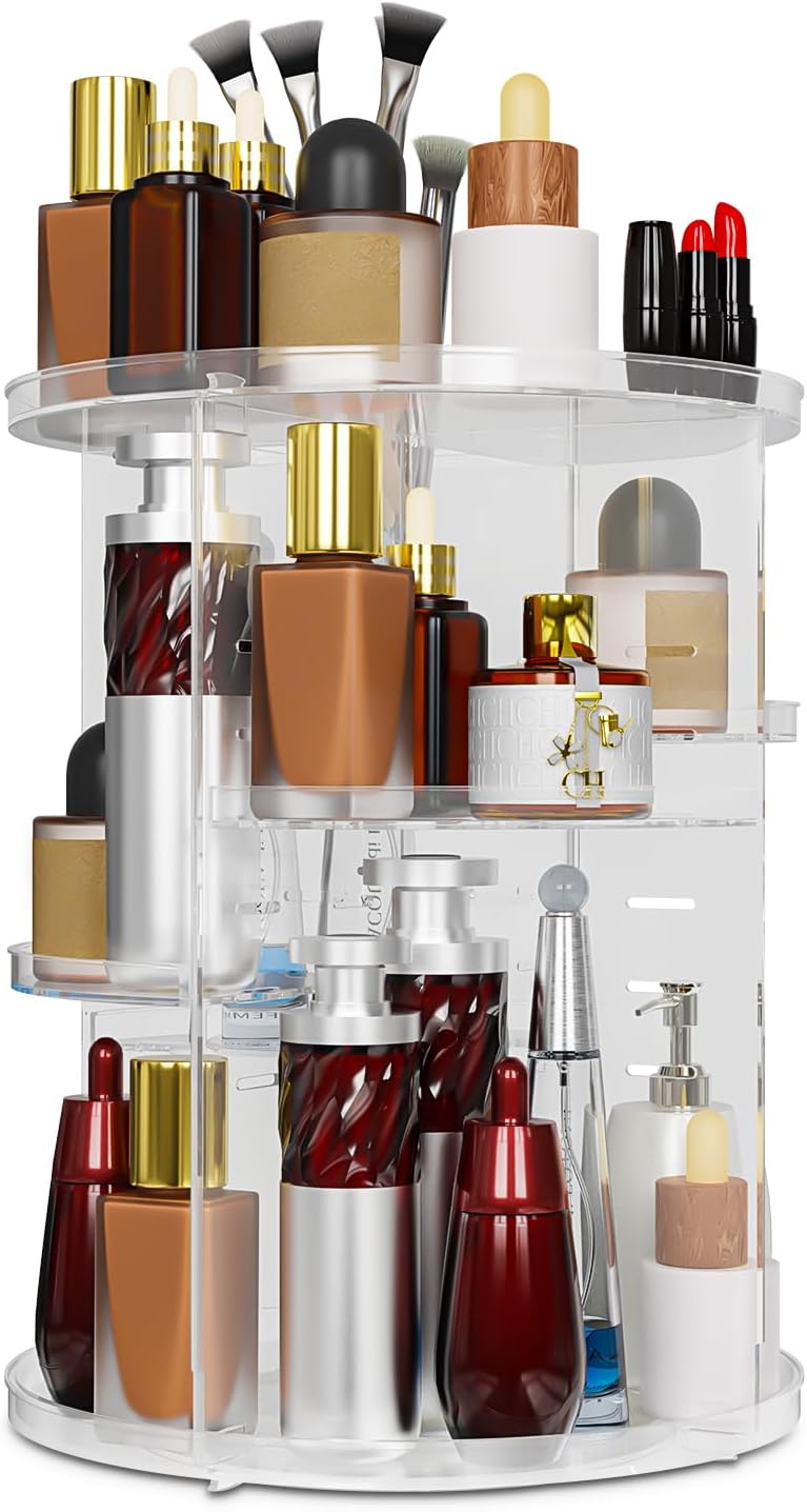 Organisateur maquillage rotatif 360 degrés : la solution parfaite pour les coiffeuses et amateurs de beauté   Découvrez un rangement multifonctionnel et élégant qui optimise votre espace tout en offrant une grande capacité et une transparence moderne.