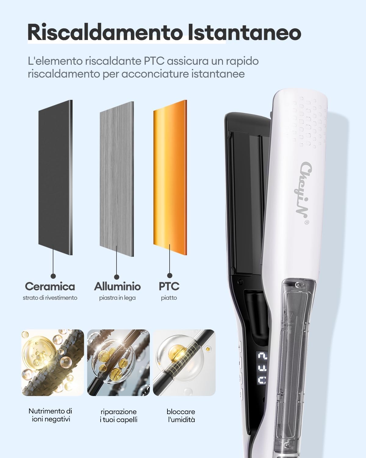 Fer à lisser à vapeur : le choix idéal pour des coiffures lisses et brillantes Découvrez le fer plat à large plaque en céramique de 1,6 pouces avec écran LCD, idéal pour les femmes pressées souhaitant un coiffage rapide et sécurisé grâce à son arrêt automatique après 60 minutes. – Image 5