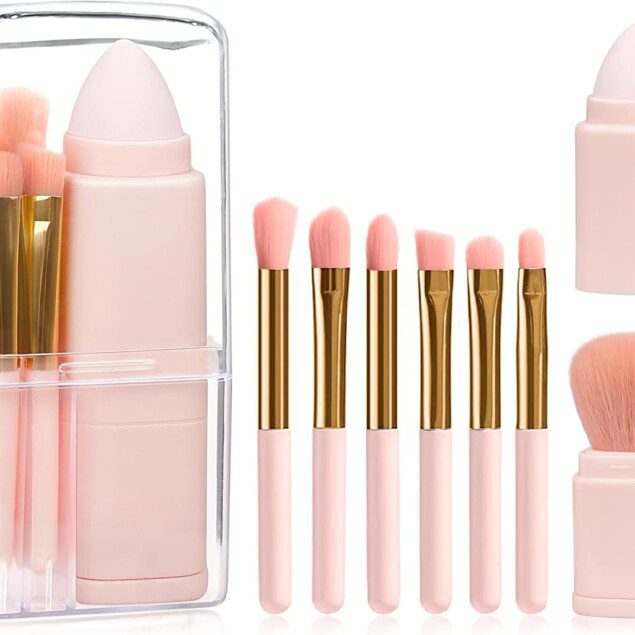 Lot de pinceaux de maquillage 8 en 1 : l'outil idéal pour les voyageurs exigeants Mini pinceaux portables pour visage, poudre, blush et yeux, avec étui élégant
