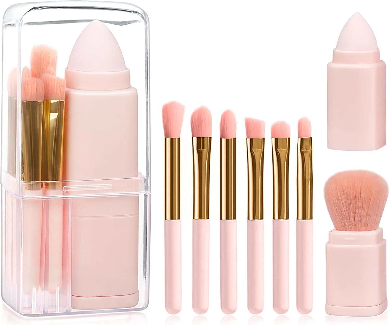 Lot de pinceaux de maquillage 8 en 1 : l'outil idéal pour les voyageurs exigeants Mini pinceaux portables pour visage, poudre, blush et yeux, avec étui élégant