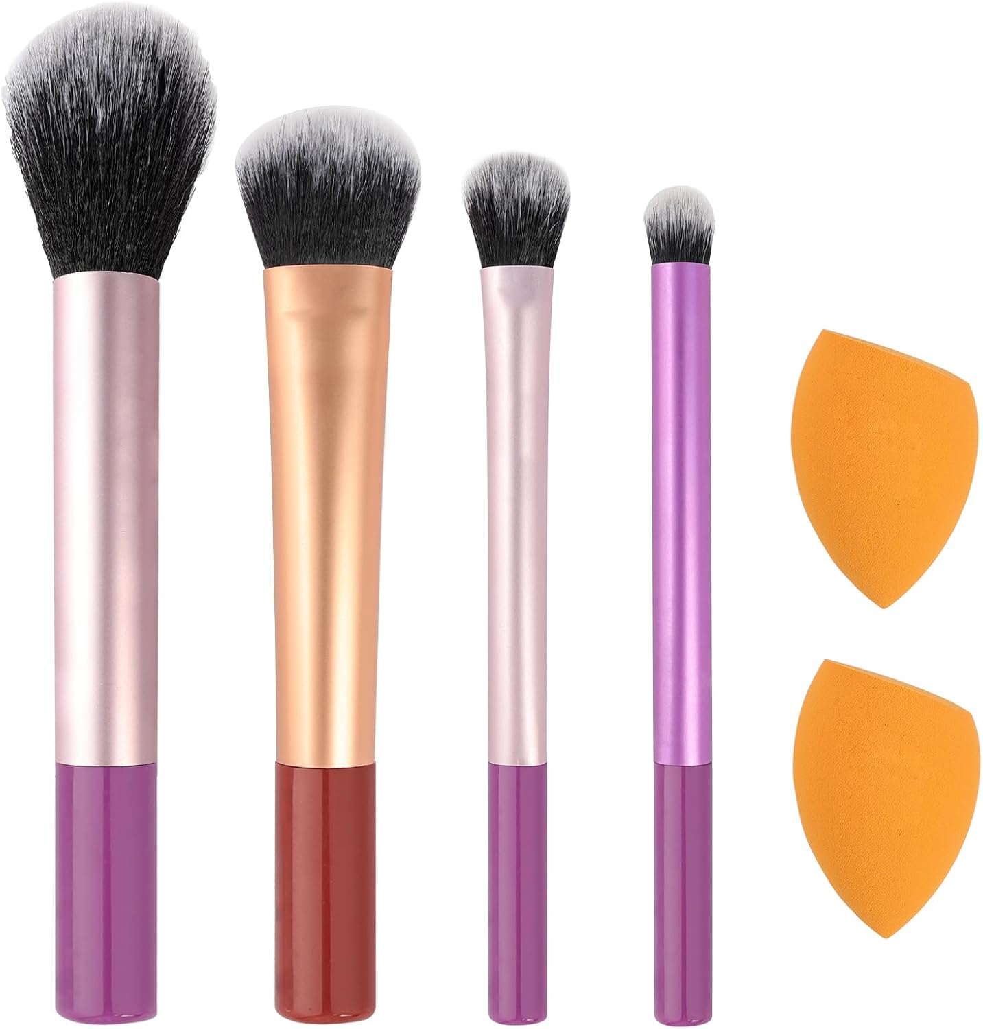 Pinceaux de maquillage : set complet pour les passionnés de beauté 4 pinceaux portables et 2 éponges pour un teint parfait et un maquillage impeccable