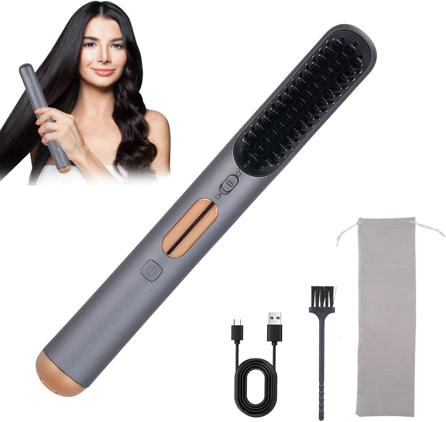 Brosse lissante pour cheveux : fer à lisser sans fil 9000mAh avec chauffage rapide et 3 réglages de température Découvrez le peigne 2 en 1 à ions négatifs, pratique et anti-brûlure pour un coiffage impeccable en un temps record