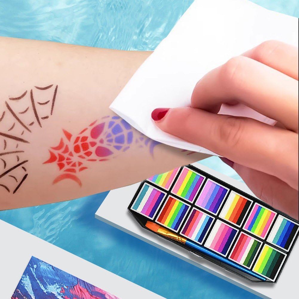 Palette de maquillage professionnelle arc-en-ciel : kit de maquillage non toxique pour enfants et adultes, idéal pour Halloween et les fêtes – Image 3