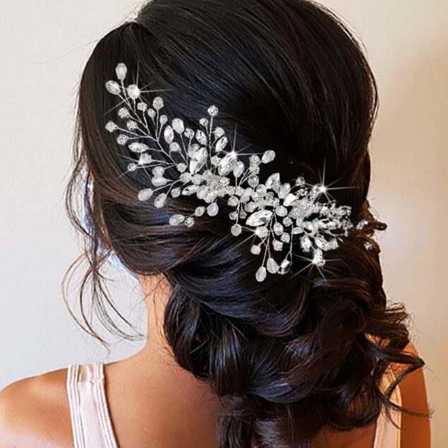 Peigne à cheveux de mariage en argent : accessoires en strass pour sublimer votre coiffure