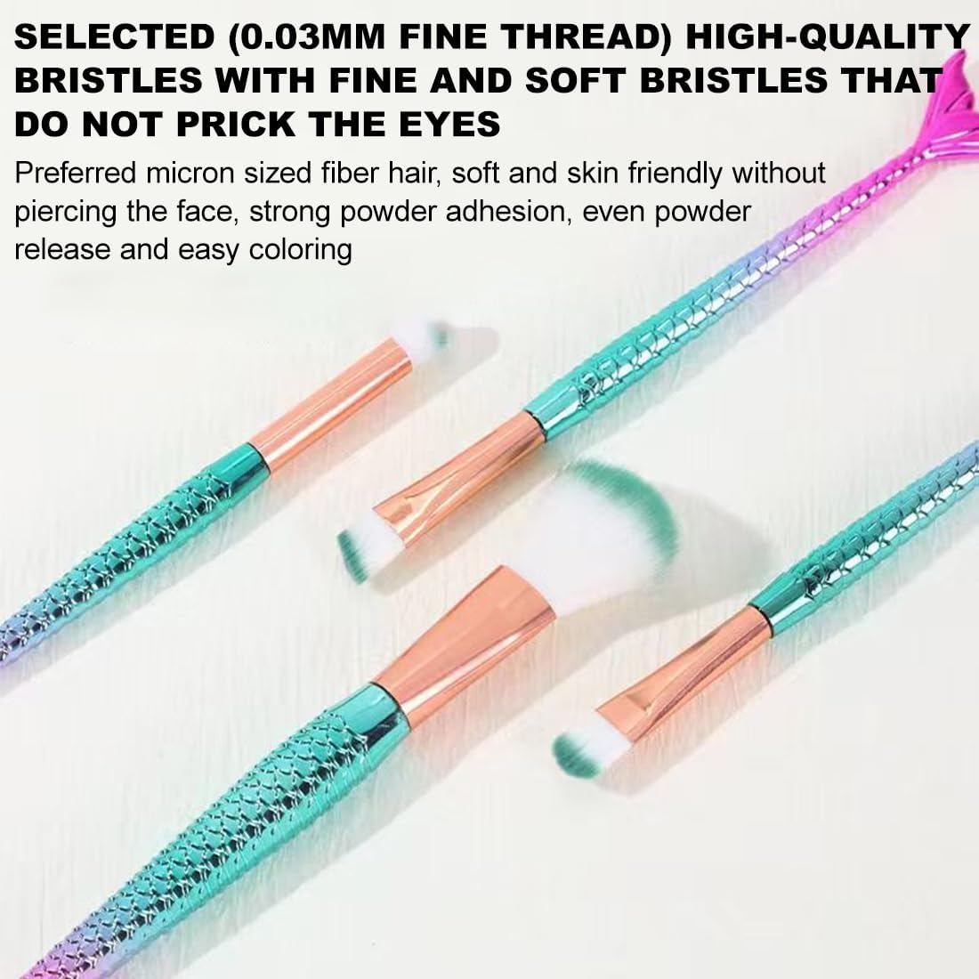 Lot de 10 pinceaux de maquillage sirène : l'outil idéal pour femmes soucieuses de leur beauté – Image 3