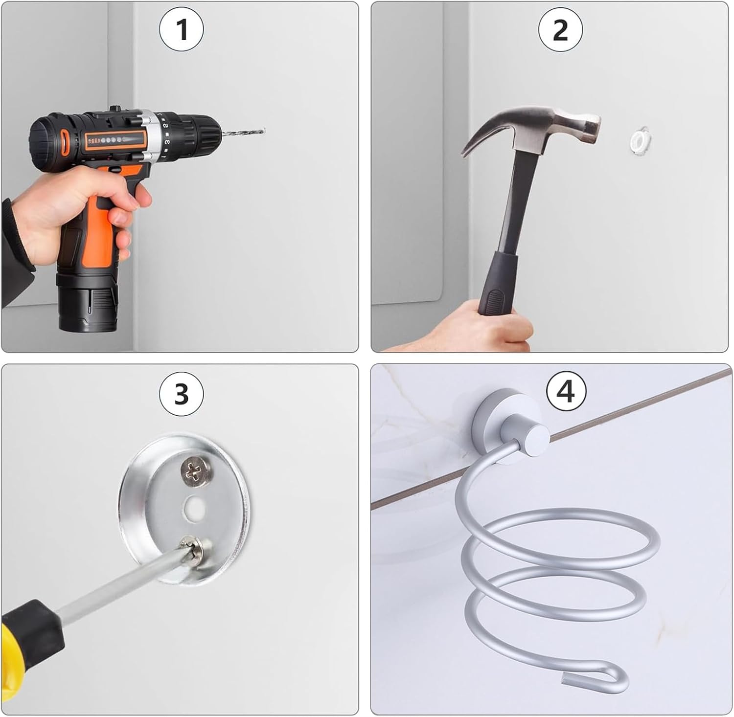 Porte sèche cheveux mural en aluminium : support élégant pour salle de bain et cuisine – Image 6