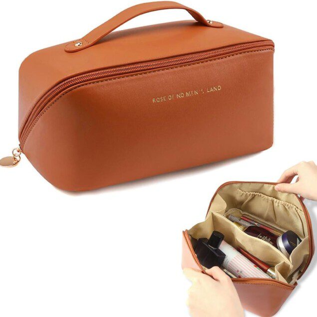 Grande trousse de maquillage de voyage pour femme : élégance et praticité en cuir imperméable